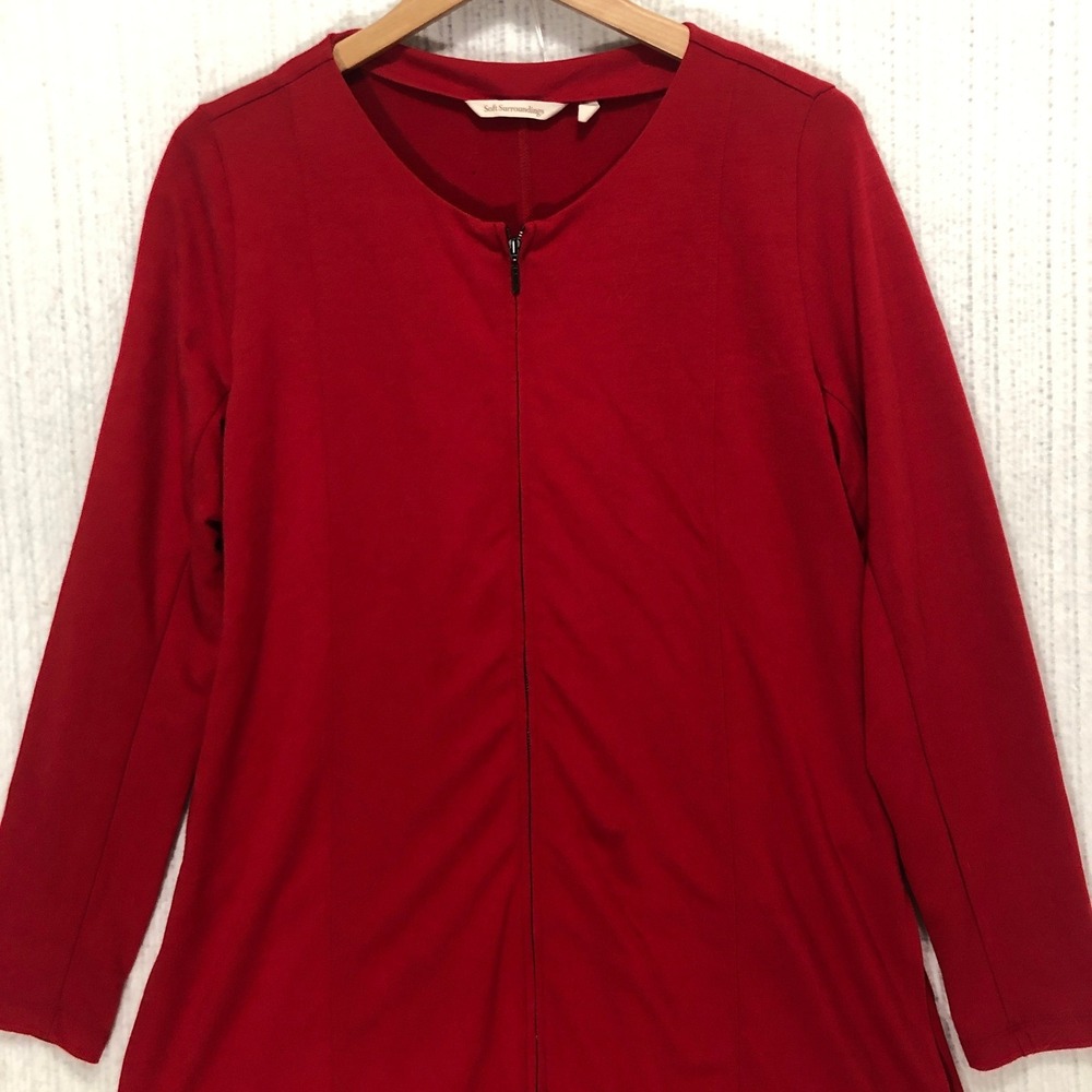 Soft Surroundings Red Zipper Front Asymmetrical Hem Long Sleeve Tunic Top M